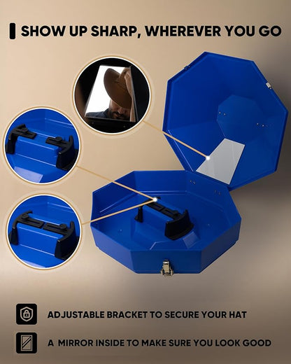 Cowboy Hat Box for Travel – Cowboy Hat Travel Case Hard w/Mirror, Latches & Bag – Hat Can - Western Hat Boxes for Men & Hat Boxes for Women Storage - Royal Blue