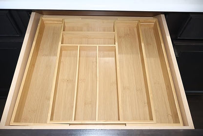 Nexxuss Bamboo Kitchen Drawer Organizer, Expandable Utensil Organizer with Removable Knife Block, Cutlery Tray Holder with Divider, Adjustable Silverware Organizer, Wood Tableware Dividers Storage