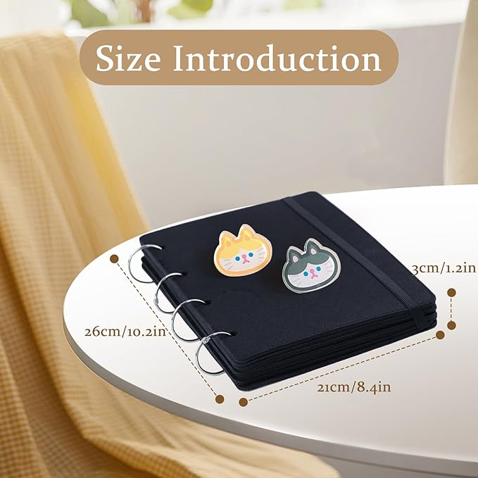 Shoe Charms Organizer, Hanging Shoe Charm Display Holder with 180 Holes 6 Enameled Pin Pages and 2 Front and Back Pages DIY Wall Mounted Portable Shoe Decor Charms Display Stand (Black)