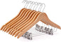 Wooden Hangers with Clips 12 PCS Pants Hangers with Clips,Smooth Solid Wooden Pants Hanger,360 Swivel Hooks & Adjustable Clips,for Jeans,Skirt,Suit,Shorts,Scarf