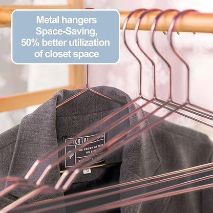 30 Pack Rose Gold Metal Hangers with Notches for Standard Suits Hangers for Shirts, Coats, Pants, Heavy-Duty & Space-Saving