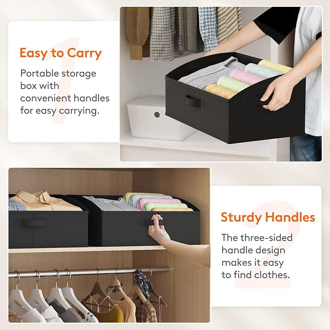 Lifewit Trapezoid Closet Storage Bins for Shelf, 6 Packs Non-woven Closet Organizer Baskets with Handles, Foldable Clothes Containers Boxes for Clothing, Book, Purse, 23L, Extra Large, Black