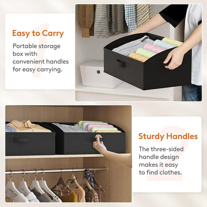 Lifewit Trapezoid Closet Storage Bins for Shelf, 6 Packs Non-woven Closet Organizer Baskets with Handles, Foldable Clothes Containers Boxes for Clothing, Book, Purse, 23L, Extra Large, Black