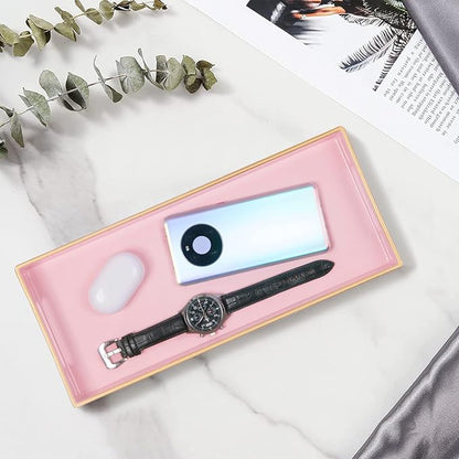 MAONAME Pink Vanity Tray, Bathroom Counter Tray, Decorative Trays with Handles, Storage Dresser Trays Organizer for Perfume, Jewelry, Makeup, 13.8" x 6" x 1.57"