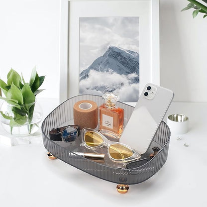 CESTATIVO Makeup Perfume Organizer, Bathroom Vanity Tray, Decorative Dresser Tray, Bathroom Countertop Organizer Tray for Cosmetics, Skincare Products, Grey