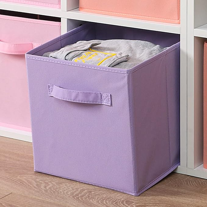 Stero Fabric Storage Bins 6 Pack Fun Colored Durable Storage Cubes with Fabric Handles Foldable Cube Baskets for Home, Kids Room, Closet and Toys Organization Purple, Pink, peachpuff