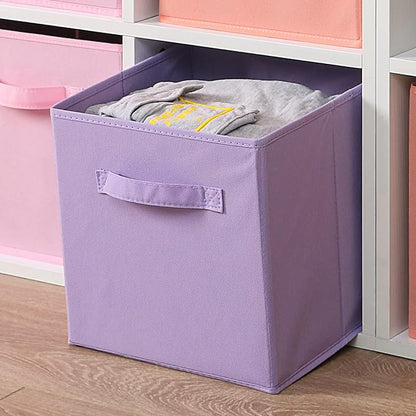 Stero Fabric Storage Bins 6 Pack Fun Colored Durable Storage Cubes with Fabric Handles Foldable Cube Baskets for Home, Kids Room, Closet and Toys Organization Purple, Pink, peachpuff