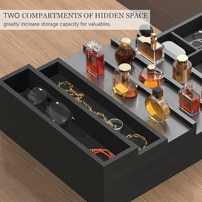 Wooden Cologne Organizer for Men 5 Tier of Perfume Display Holder of Drawer & 2 Hidden Compartments Larger Storage Space Mens Perfume Organizer Shelf Stand,Gift for Man (5T-Black)
