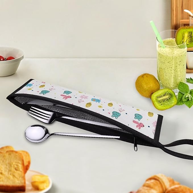Cutlery Storage Bag Travel Silverware Cloth Bags for Travel Tableware Carrying Bag Travel Silverware Case Utensil Pouch Utensil Case,Cute Pattern