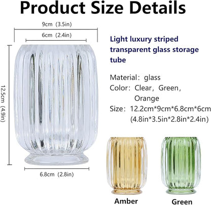 DASITON Makeup Brush holder Organizer,Crystal Cosmetic Makeup Brush Glass Brushes Storage Holder, Vintage Make Up Brush Cup striped vase(Green)