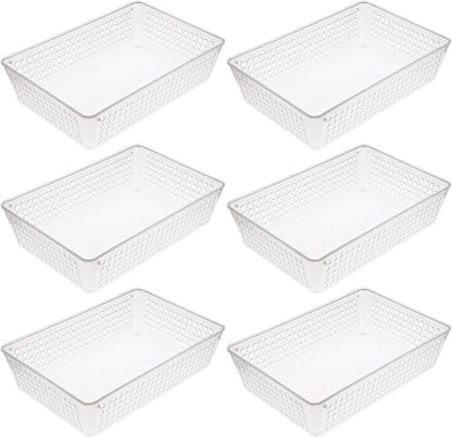 YBM HOME 6-Pack Plastic Storage Baskets Bins for Home Junk Drawer, Shelves, and Office Organization, Functional Trays/Containers Great for Kitchen Pantry, Cabinets, Bedrooms, and Bathrooms, Clear