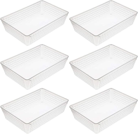 YBM HOME 6-Pack Plastic Storage Baskets Bins for Home Junk Drawer, Shelves, and Office Organization, Functional Trays/Containers Great for Kitchen Pantry, Cabinets, Bedrooms, and Bathrooms, Clear