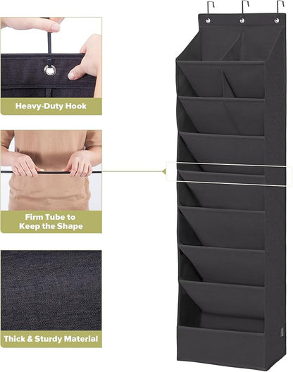 6 Pack Shoe Organizer with 6 Extra Large Pockets and 4 Large Pocket, Over the Door Sturdy Closet Storage Rack, Hanging Shoe Organizer for Shoes, Sneakers, Black