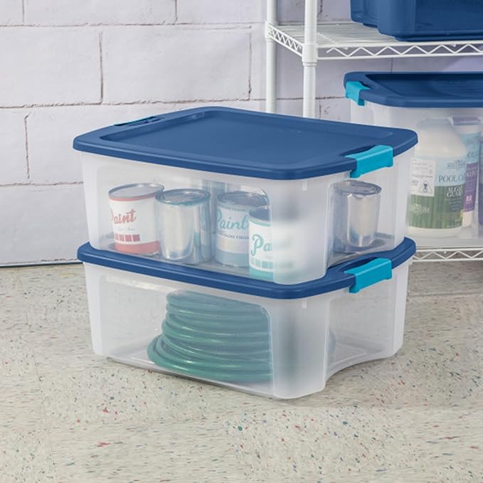 Sterilite 6-Pack Latch and Carry, Clear Plastic Storage Bins with Latching Lids and Full-Grip Handles, 12 Gallon