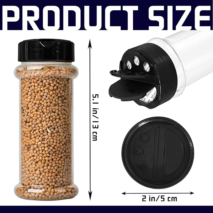 8 Pack 5.5 Oz Plastic Round Spice Bottles with Black Shaker Lids,Reusable Seasoning Containers Jars,Clear Plastic Bottle Containers with Shaker Lids for Powders,Spice,Herbs,Glitters