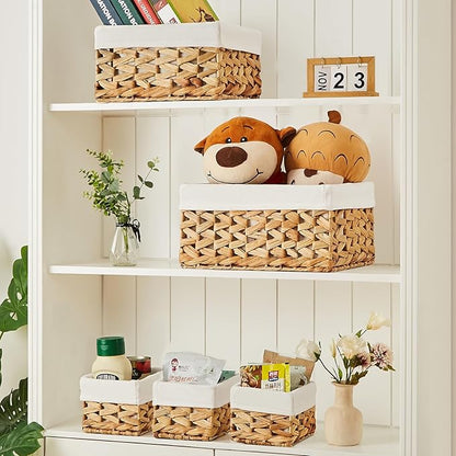 Vagusicc Wicker Storage Basket, 6 Pack Baskets for Organizing, Water Hyacinth Storage Basket, Rectangular Wicker Baskets for Storage Shelves, Cube Storage Bins For Closet/Clothes/Dresser