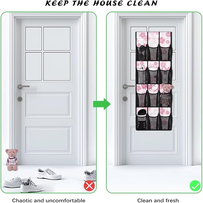 Axolotl Cherry Blossom Over The Door Shoe Organizers with 12 Mesh Pockets Baby Organizer Storage Hanging Shoe Organizer Shoe Holder Rack for Toddler Girl Room Craft Room Bedroom