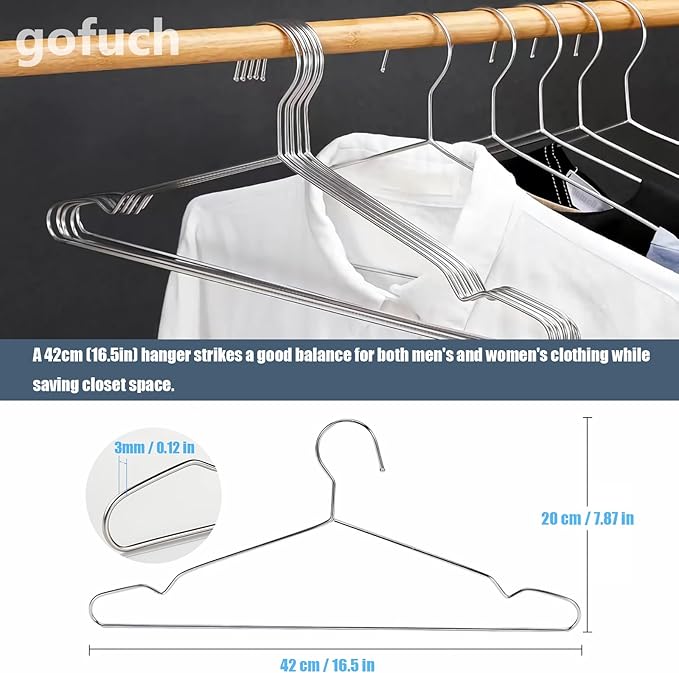 Clothes Hangers 30 Pack - Heavy Duty Stainless Steel Metal Hangers, Ultra Thin Space Saving Wire Coat Hangers with Non-Slip Shoulders (16.5 Inch)