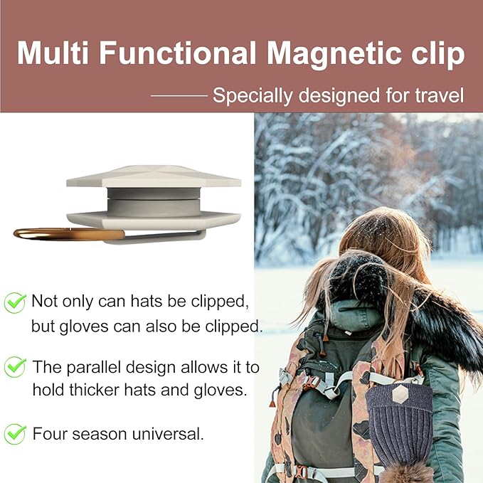 Magnetic Hat Clip for Travel on Bag High Strength Magnet Hat Holder Fits on Backpacks Purses Totes Diamond Exterior Design, Stylish and Generous, Creative Gift for Women (Beige)