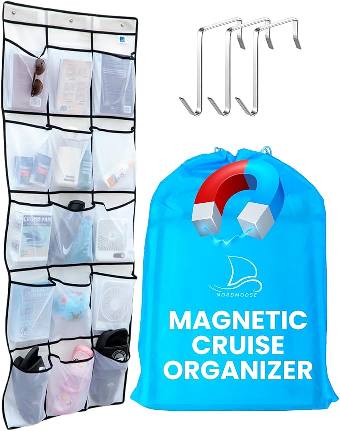 Nordmoose Cruise Ship Magnetic Door Organizer, Over The Door Organizer For Cruise Ships, Magnetic Shoe Rack - 3 Strong Anti-Scratch Magnets - Large Durable Pockets To Store Cruise Essentials 2026