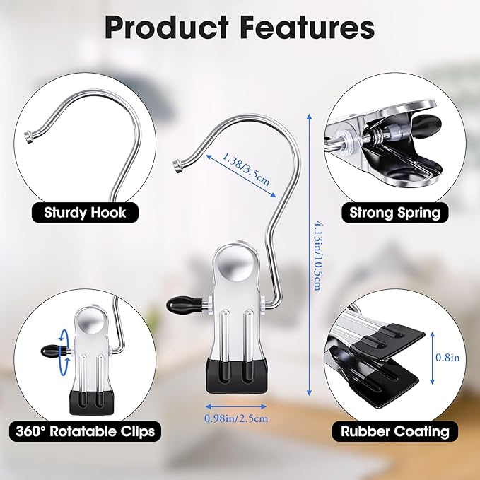 100 Pack Boot Hangers Clips for Closet, Laundry Hooks Hanging Clips Pants Hangers with Clips Legging Organizer Clothes Pins Hanger Clips for Closet Organizer Towel Socks Hats Jeans Home Travel Silver