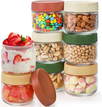 Cididu 8 Pack Overnight Oats Container with Lids, 10 Oz Clear Glass Yogurt Storage Jar, Leak Proof Empty Glass Candy Jar for Food Prep, Spice, Snacks, Jam, Beans, Cereal, Kitchen, Airtight