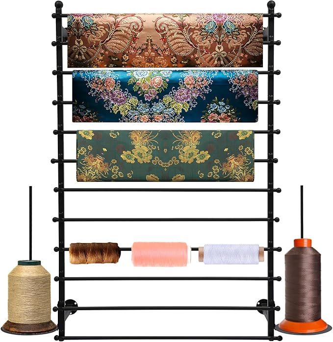 DYRABREST Wall Mounted Ribbon Organizer Rack, Metal Wrapping Paper Organizer Storage, Removable 12-Tier Hijab Organizer, 50lbs Load Capacity for Home, Craft Room, Flower Shop (Black, 31.5 x 47.2 in)