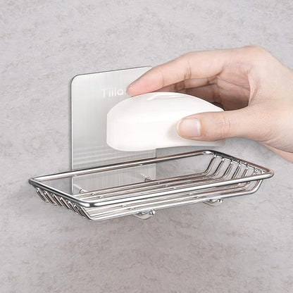 Self Adhesive Bar Soap Dish for Shower, Bathroom Soap Holder Wall Mount – Stainless Steel, Silver