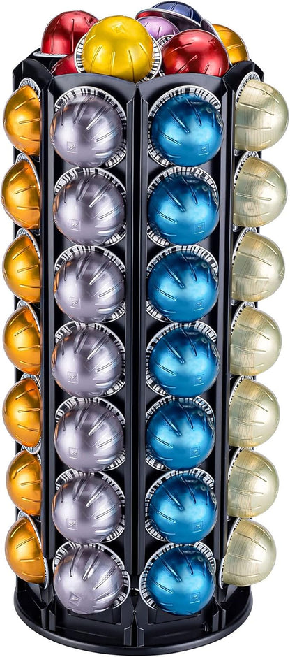 FlagShip Vertuo Pod Holder Carousel Stand for Nespresso Capsule Storage Organizer with Extra Space for Coffee Mate Silent Rolling (80+ Pod Storage)