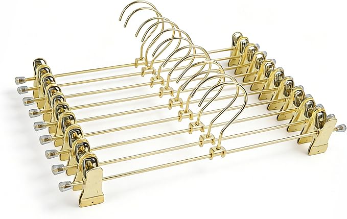 13.8" Gold Metal Wire Clips Hangers with Adjustable Clips - 30 Pack Pants Hangers with Clips Metal Perfect for Pants Trouser Underwear Bottom Clothes Heavy Duty Space Saving Closet Organization