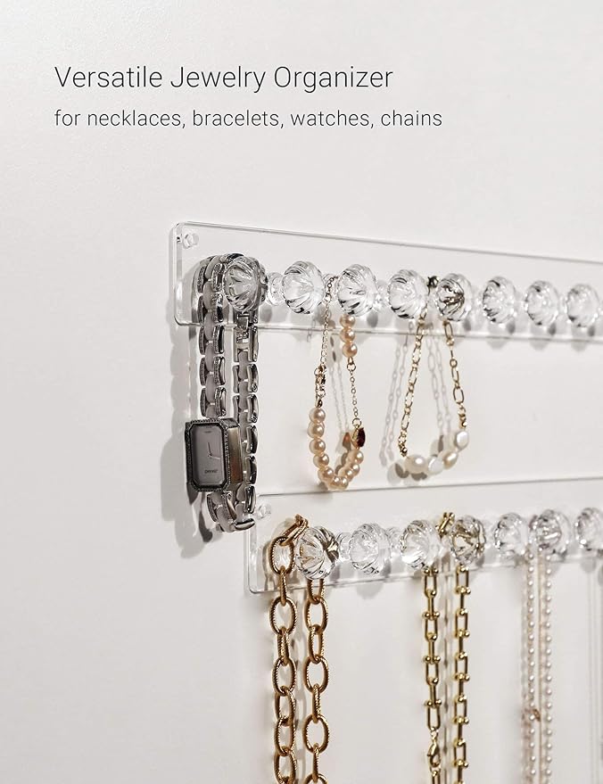 Zreal Jewelry Hanger Necklace Holder, Wall Mount Necklace Organizer, Seashell Shape Jewelry Hooks for necklace, chains (4-pack Clear)