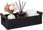 CubesLand Wicker Toilet Storage Basket Tray Organizer W/Cut Out Handle, Slim Decorative Basket for Countertop, Shelves And for Versatile Home Decor, Living Room, Nursery Organization, Black
