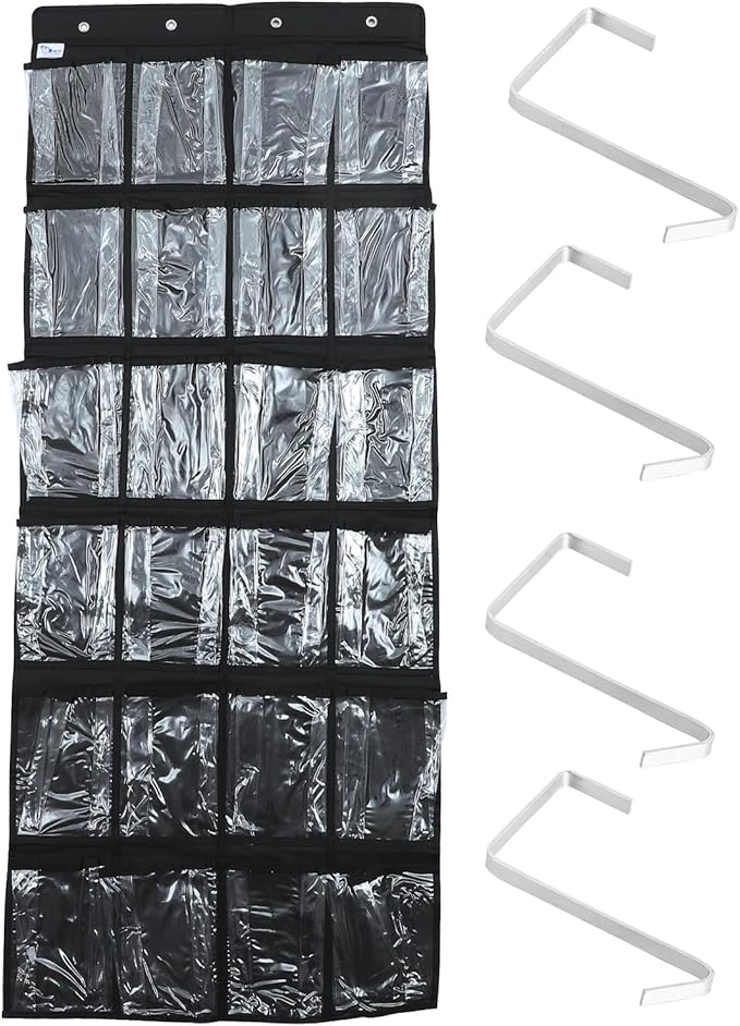 24-pocket Shoe Hanging Organizer Bag, Non-woven Fabric Door Storage Bag Mesh Pockets, Black Shoe Storage for Dormitory and Home Use