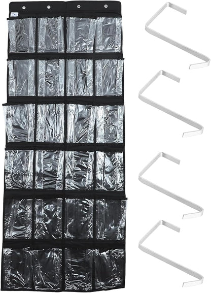 24-pocket Shoe Hanging Organizer Bag, Non-woven Fabric Door Storage Bag Mesh Pockets, Black Shoe Storage for Dormitory and Home Use