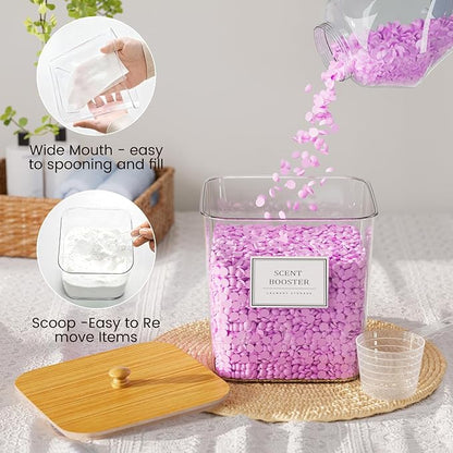2+1 Pack Laundry Pods Container,Clear Laundry Detergent Powder Storage Containers,Laundry Room Organization Containers with Wooden Lids & Labels,Laundry Pods Holder for Scent Booster,Dryer Ball