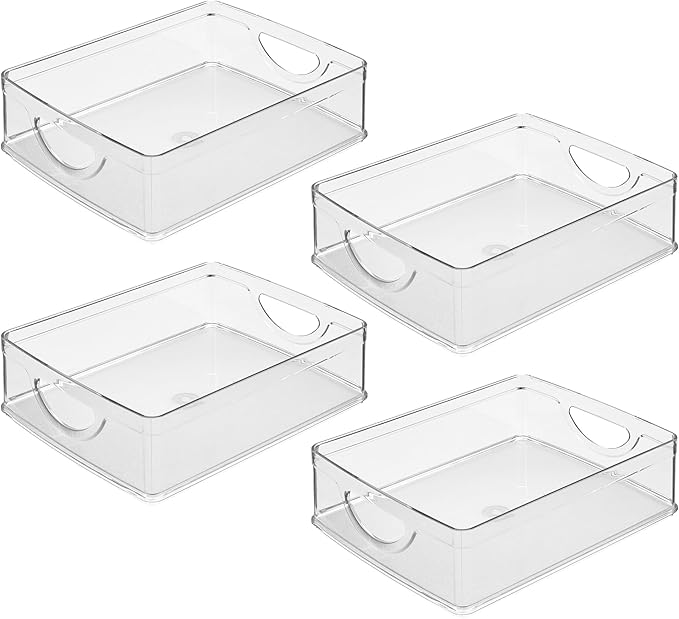 iDesign Plastic Stackable Pantry Bin - Storage Bin with Handles for Cabinets or Fridge - Set of 4 - Clear