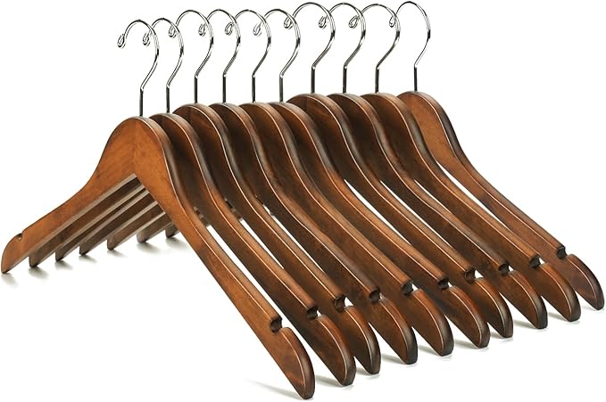Nature Smile Wooden Coat Hangers Solid Wood Shirt Dress Clothes Hangers(10pcs Retro)
