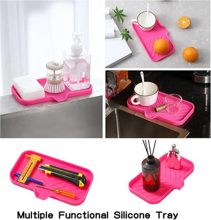 MicoYang Silicone Bathroom Soap Dishes with Drain Spout-Bathroom and Kitchen Sink Organizer,Sponge Holder,Dish Soap Tray,Perfect for Dispenser,Scrubber,Bottle,Cup on Sink or Counter-Rose 9.6"×5.3"