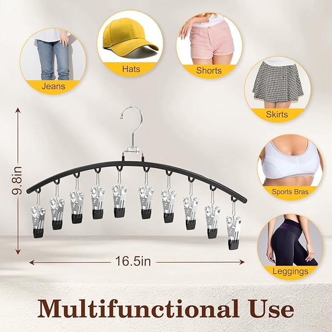 4 Pack Closet Organizers and Storage for Legging, Ginyoyo Metal Gym Clothes Legging Organizer w/40 Clips Holds 40 Leggings, Hangers Space Saving, Room Organization Essentials, Black