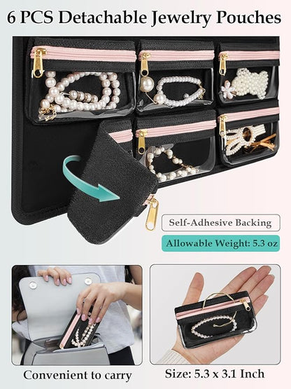 MATEIN Hanging Jewelry Organizer with Removable Zipper Jewelry Pouches, Tangle-Free Necklace Hanger for Closet with Metal Hook, Over the Door Earring Storage Bracelet Ring Holder