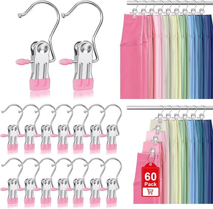 60 Pack Boot Hangers Clips for Closet, Laundry Hooks Hanging Clips Pants Hangers with Clips Legging Organizer Clothes Pins Hanger Clips for Closet Organizer Towel Socks Hats Jeans Home Travel Pink