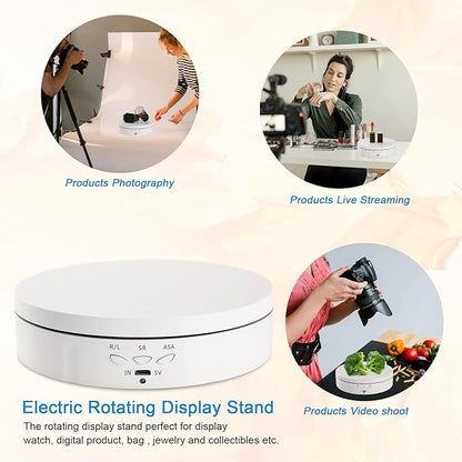 22 lbs Motorized Rotating Display Stand for Jewelry, 360 Degree, Automatic Mute Rotating Display Stand, Electronic Turntable with USB Charging Port for Display, Photography Products, Cupcakes, Toys
