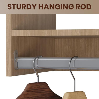 ROOMTEC 19.5" Double Hanging Closet Unit, Modular Closet System with Hanging Rod, Wardrobe Organizer for Bedroom or Walk-in Closet, Wall Mounted, Customizable Clothes Storage Unit, Wood