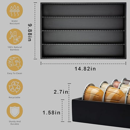 MinBoo Bamboo Coffee Pod Storage Holder Drawer Insert for Counter Compatible with Vertuoline Capsules for Kitchen, Home, Office, Coffee Station,Black