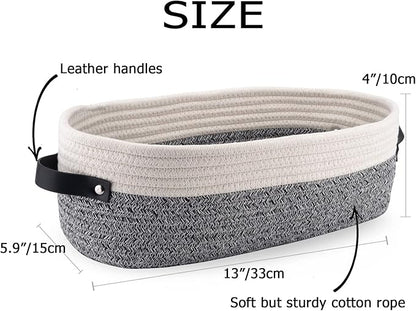 Small Cotton Rope Woven Basket Toilet Paper Baskets for Organizing Decorative Basket for Boho Decor Small Storage Basket 13"x5.9"x4" Variegated Gray&White