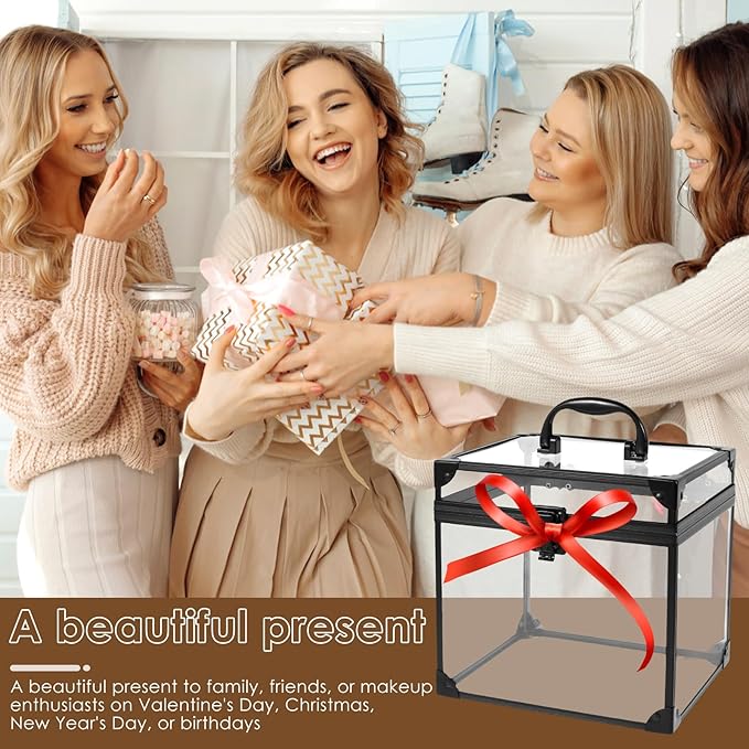 Crown Boxes for Pageants 7.9 X 6.7 X 7.5 In Clear Large capacity Makeup Train Case Cosmetic Case with Latches and Handle Toiletry Organizer Box Travel Makeup Tools Storage Organizer Box