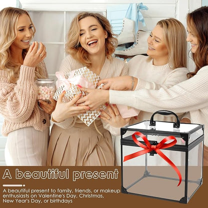 Crown Boxes for Pageants 7.9 X 6.7 X 7.5 In Clear Large capacity Makeup Train Case Cosmetic Case with Latches and Handle Toiletry Organizer Box Travel Makeup Tools Storage Organizer Box