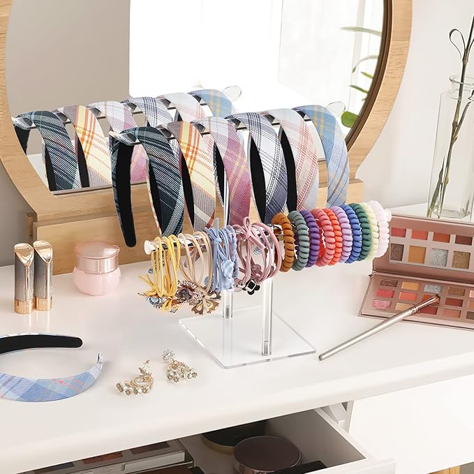 Suneerplay Headband Holder Scrunchie Holders Acrylic, Clear Hair Ties Stand Organizer, Headband Display Stand, Scrunchie Storage Organizers, Hair Accessories Organizer for Women and Girls