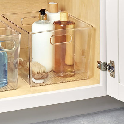 iDesign Storage Bin with Handles for Kitchen, Bathroom, or Home Office, Set of 2, Clear, Made in USA