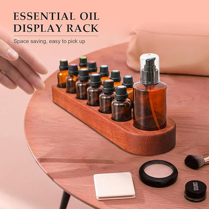Wooden Essential Oil Holder with 13 Holes (3cmx12 & 5cmx1), Retro Desktop Display Rack for Bathroom Vanity Desk Organizer